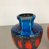 Set of 2 Multi-Color Fat Lava Op Art Pottery Vase Made Bay Ceramics, Germany