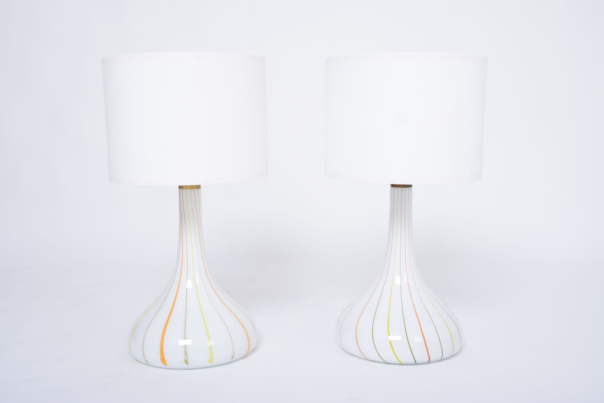 Pair of 1970s tall White Glass Table Lamps model "Candy" by Holmegaard