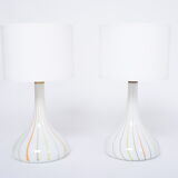 Pair of 1970s tall White Glass Table Lamps model "Candy" by Holmegaard