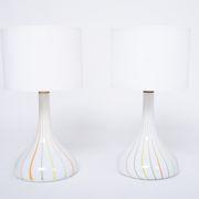 Pair of 1970s tall White Glass Table Lamps model "Candy" by Holmegaard