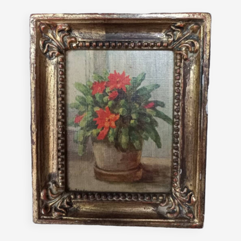 Tableau bouquet de fleurs bois doré