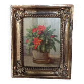 Tableau bouquet de fleurs bois doré