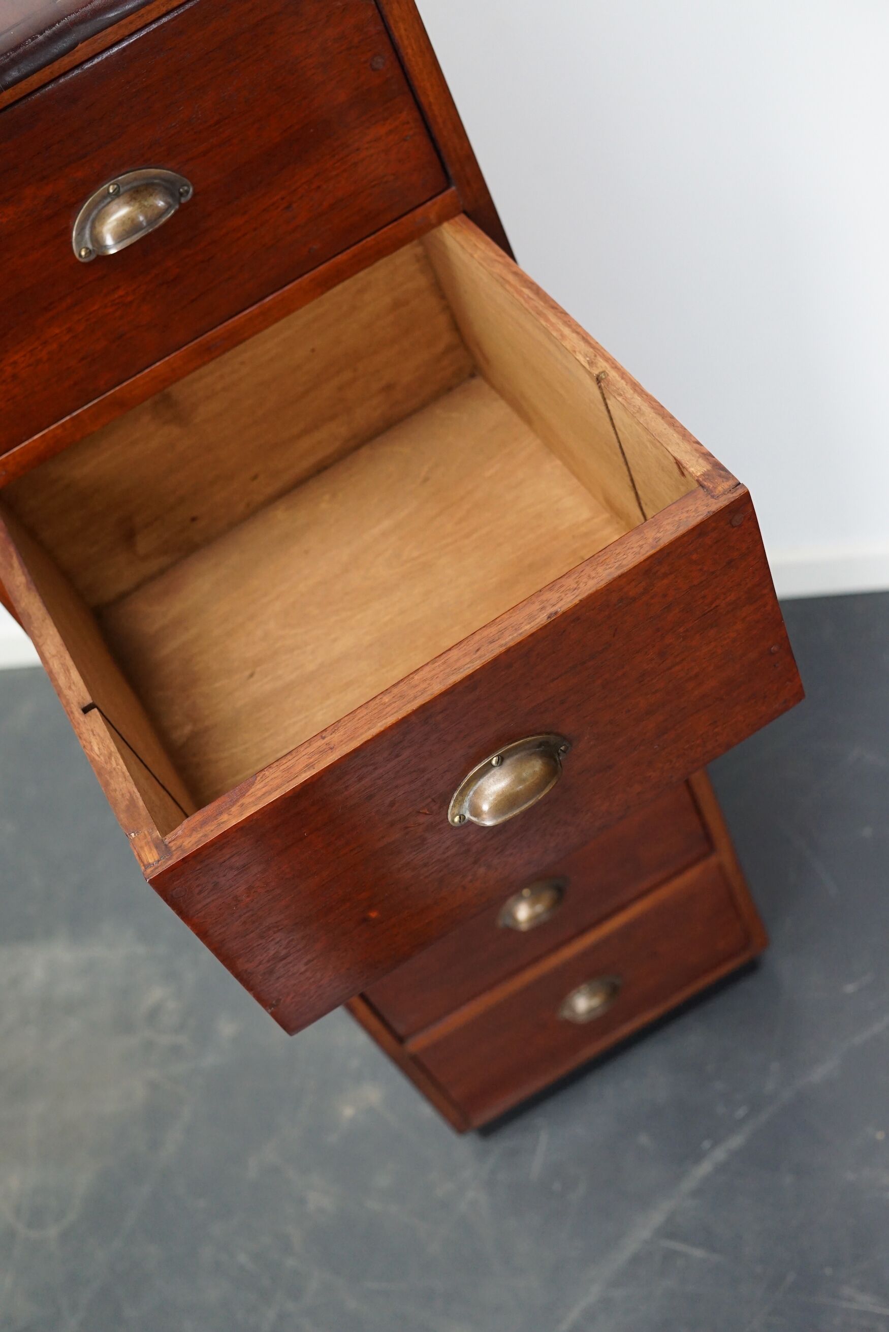 Dutch Industrial Mahogany Apothecary Cabinet, Mid-20th Century