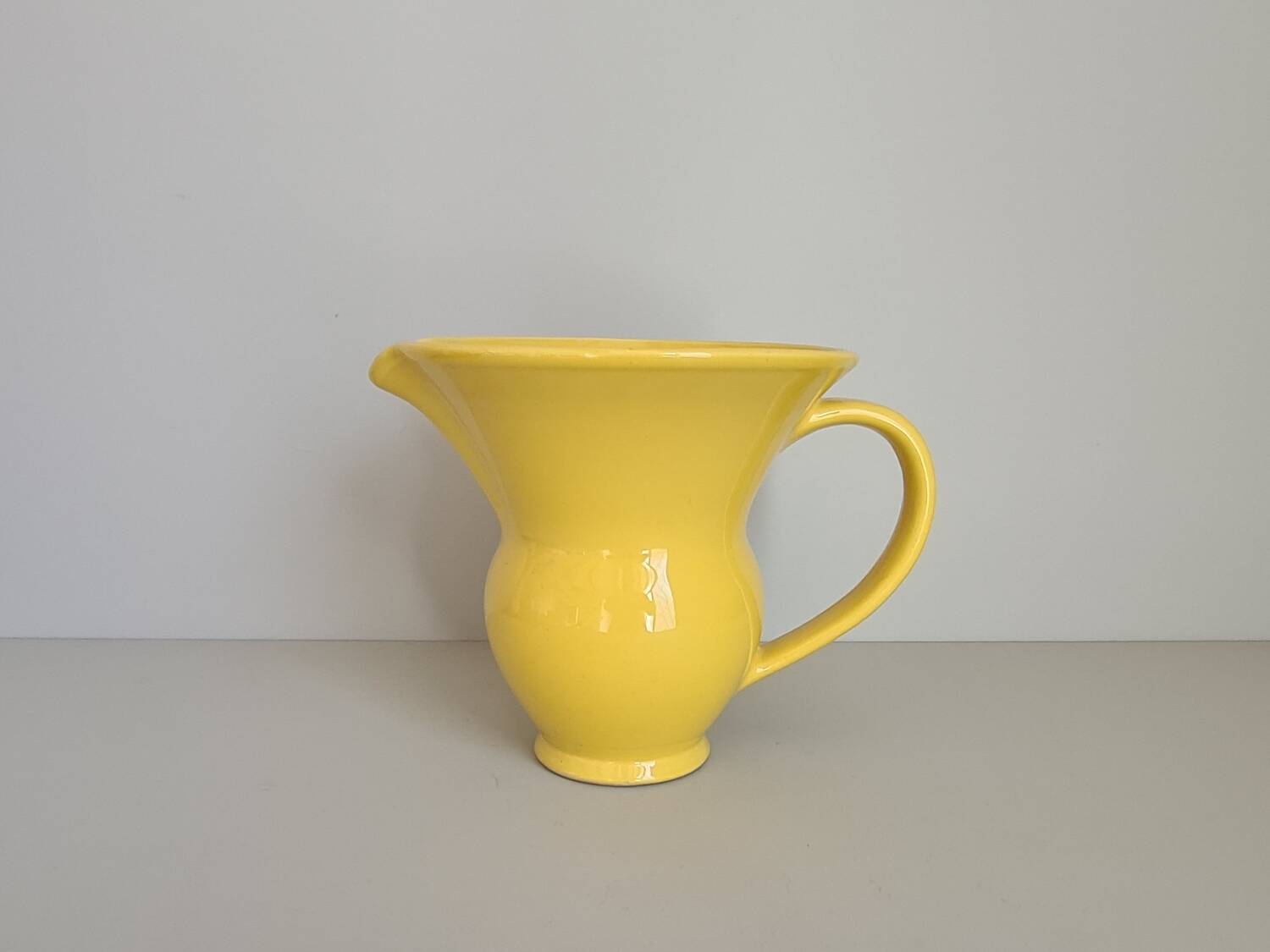 Modernist yellow ceramic pitcher / handmade / vintage / France / 1960s / mid-century / 20th century