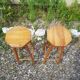 Pair wooden top stool seated bar hexagonal vintage