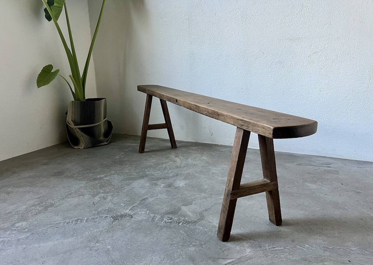 Small solid walnut farm bench, 1950s