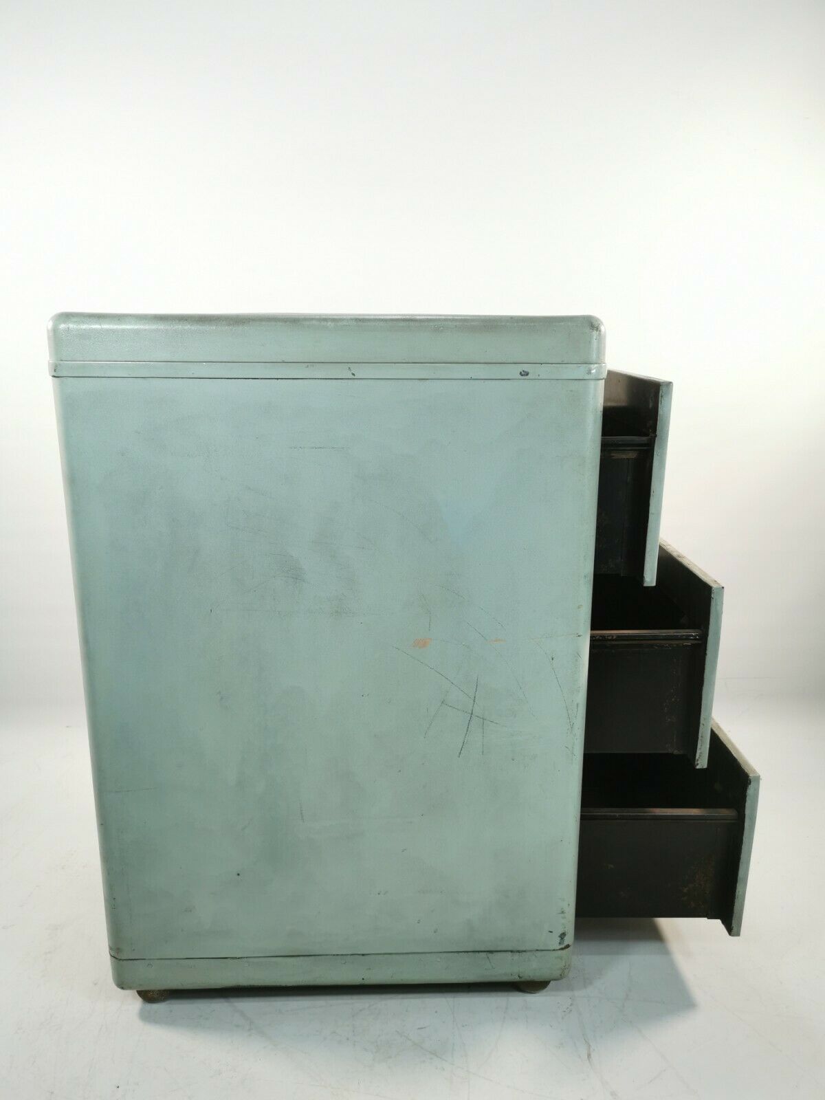 Antique Vintage Industrial 20th Century Light Blue Chest Of 3 Drawers