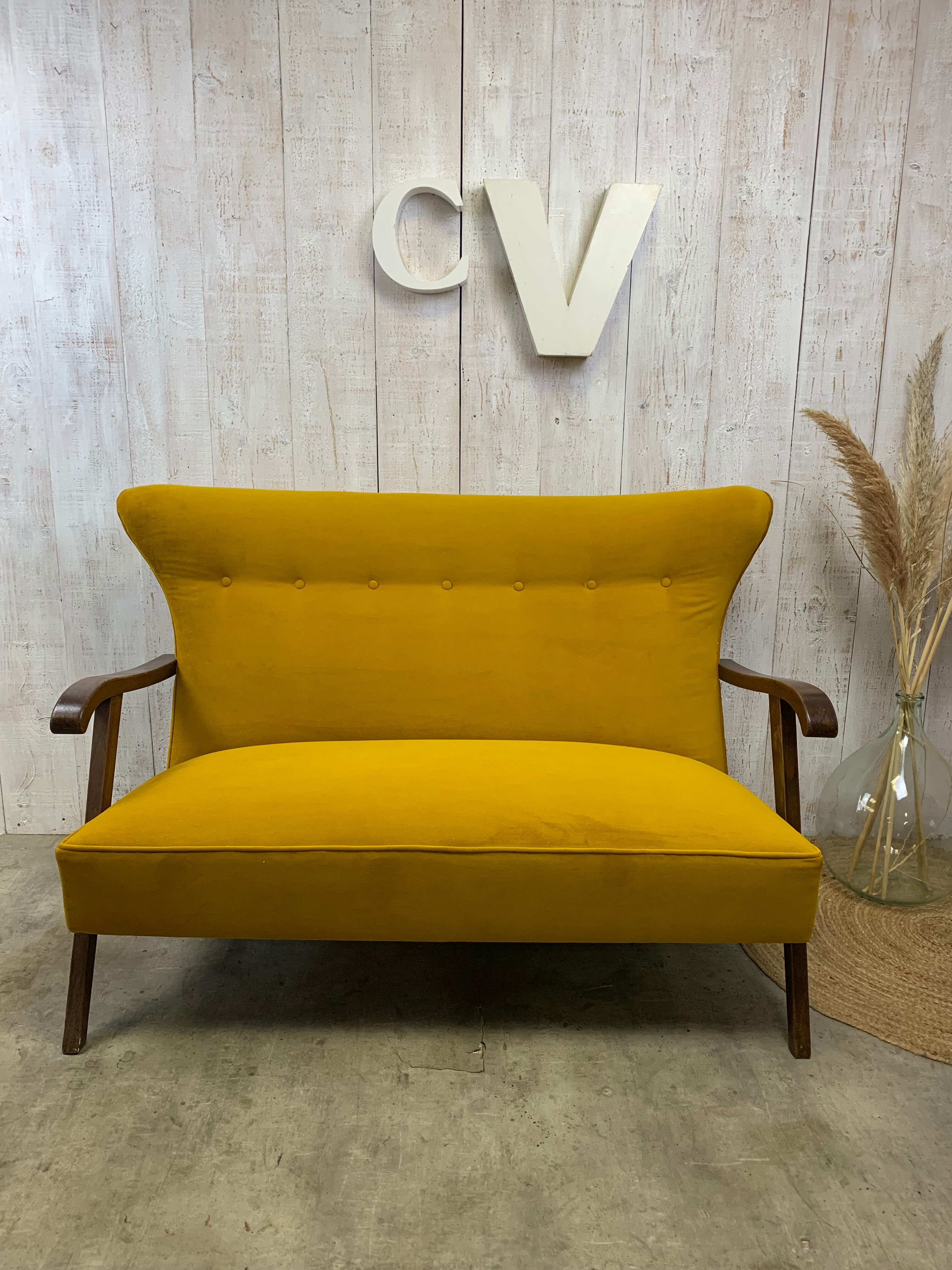 Yellow velvet sofa