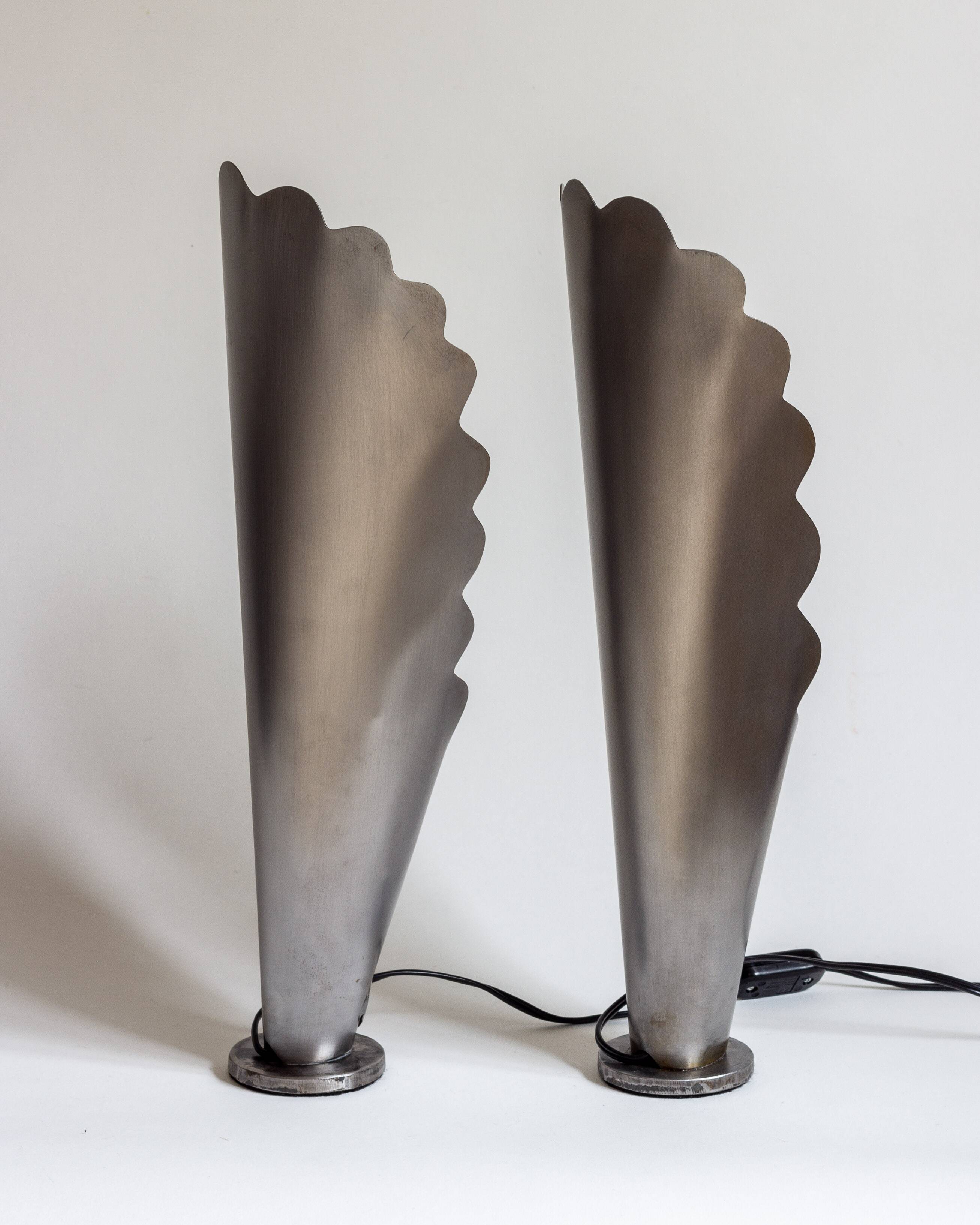 Pair of brushed steel lamps⎮60s, 70s