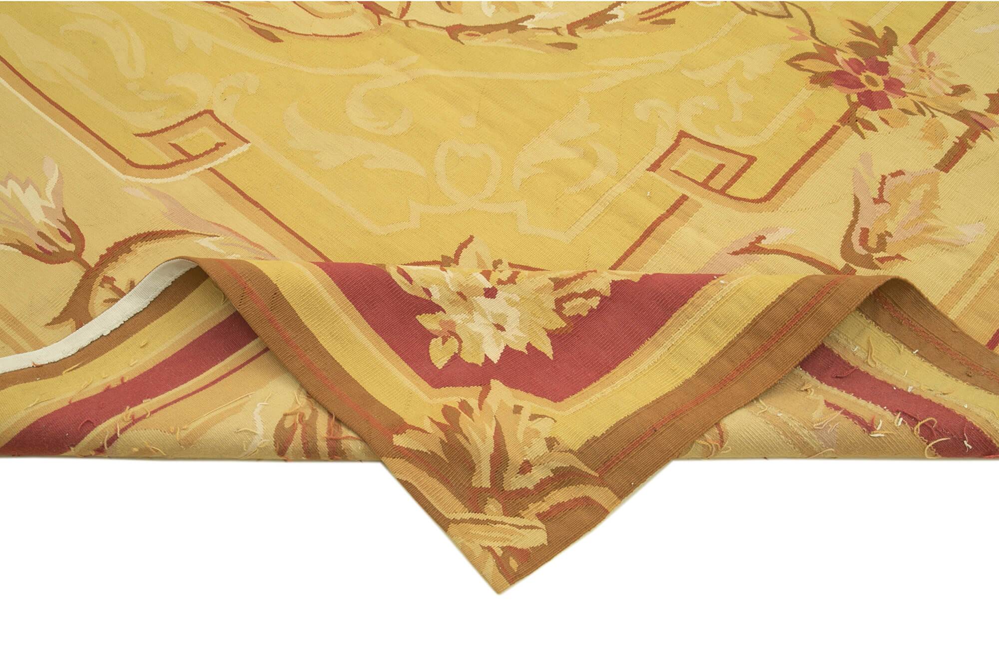 Handmade European Vintage Aubusson Kilim 264 cm x 363 cm