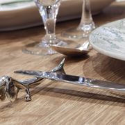 set of 6 knife holders in silver metal basset/dachshund