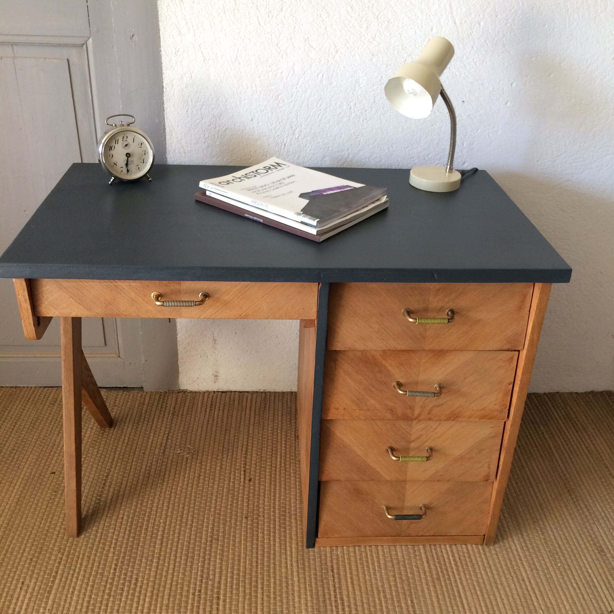 Bureau vintage pieds compas bois