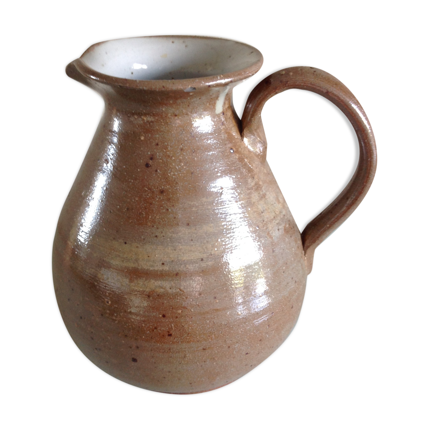 Pitcher ball in varnished beige cermic 60/70 years