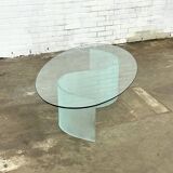 Table basse ovale en verre avec pied en forme de vague