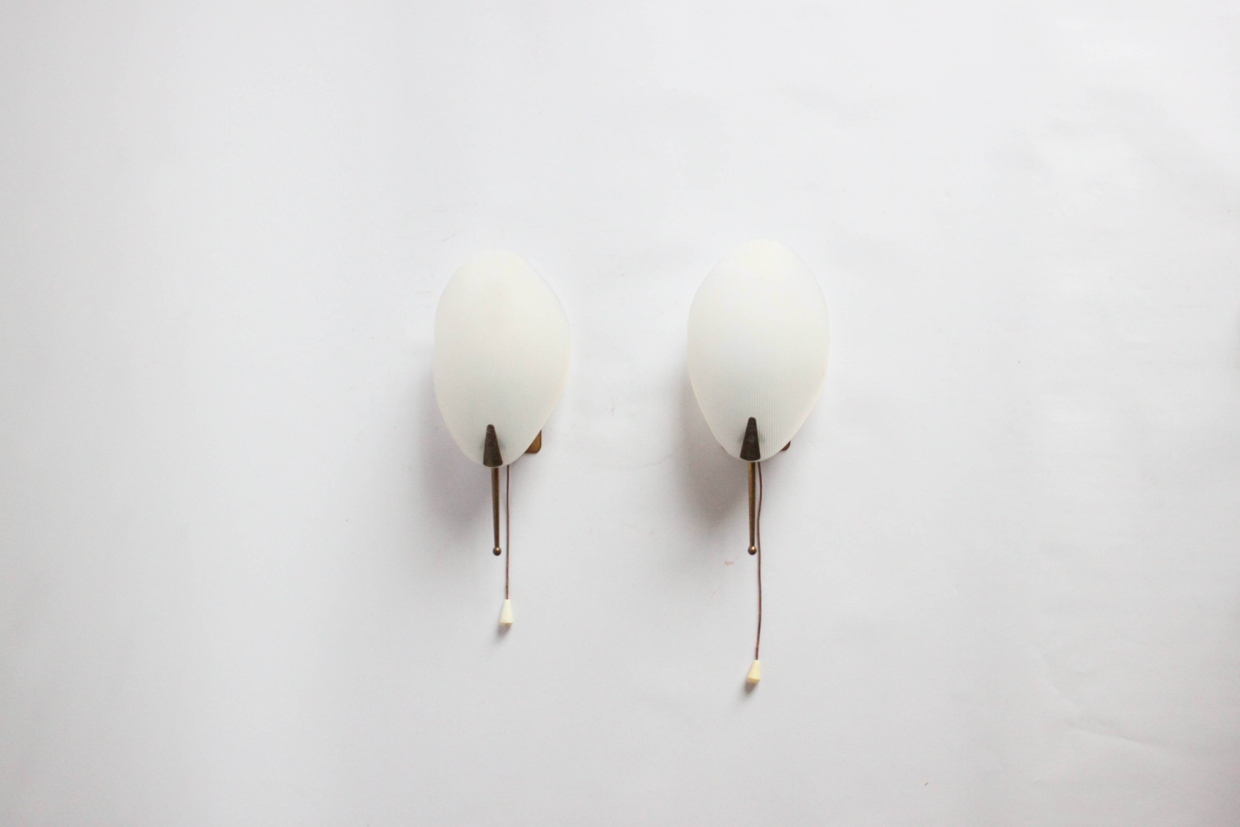 1950S leaf shaped brass and acrylic wall sconces