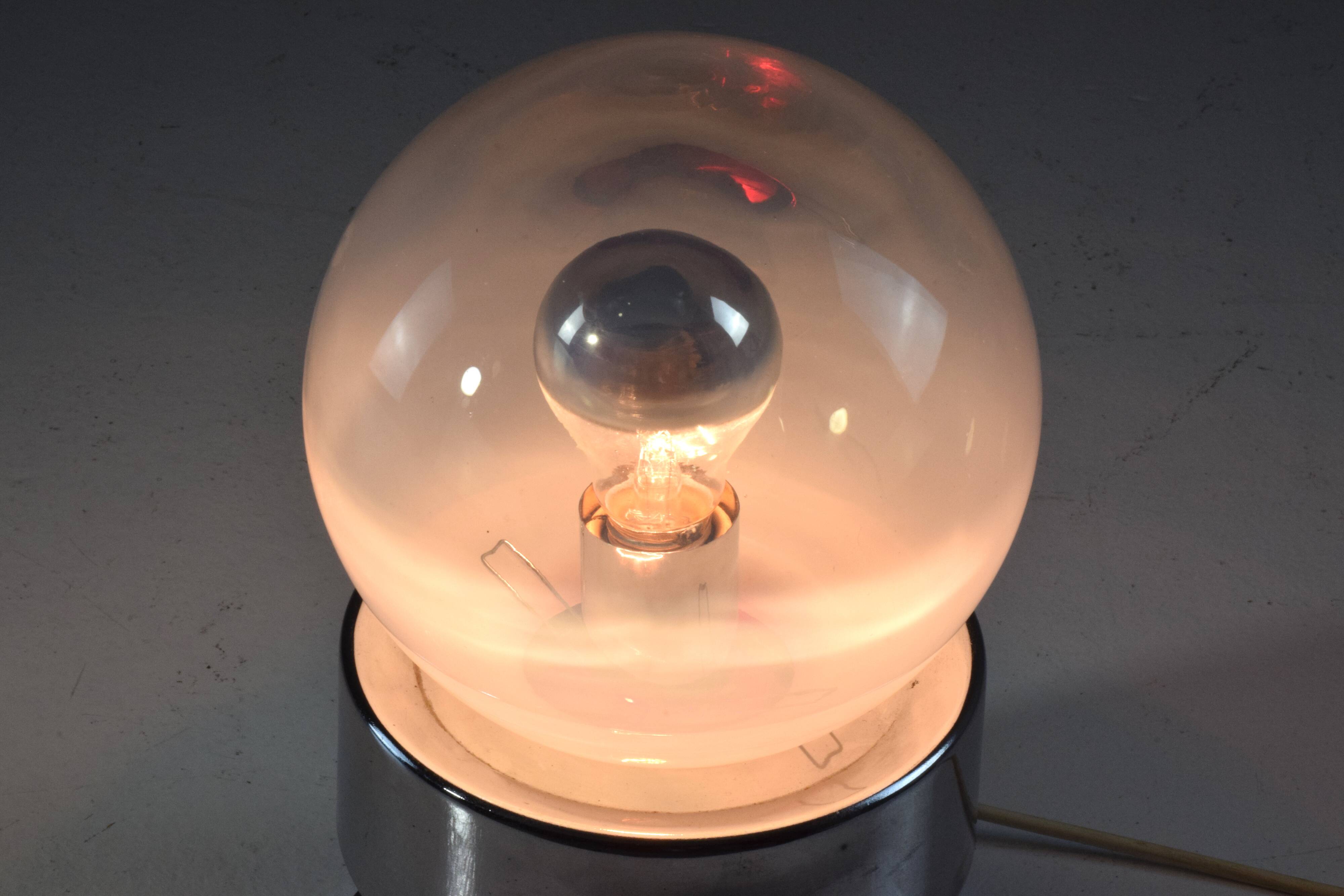 Vintage ball chrome table lamp with red light switch, 1960-1970