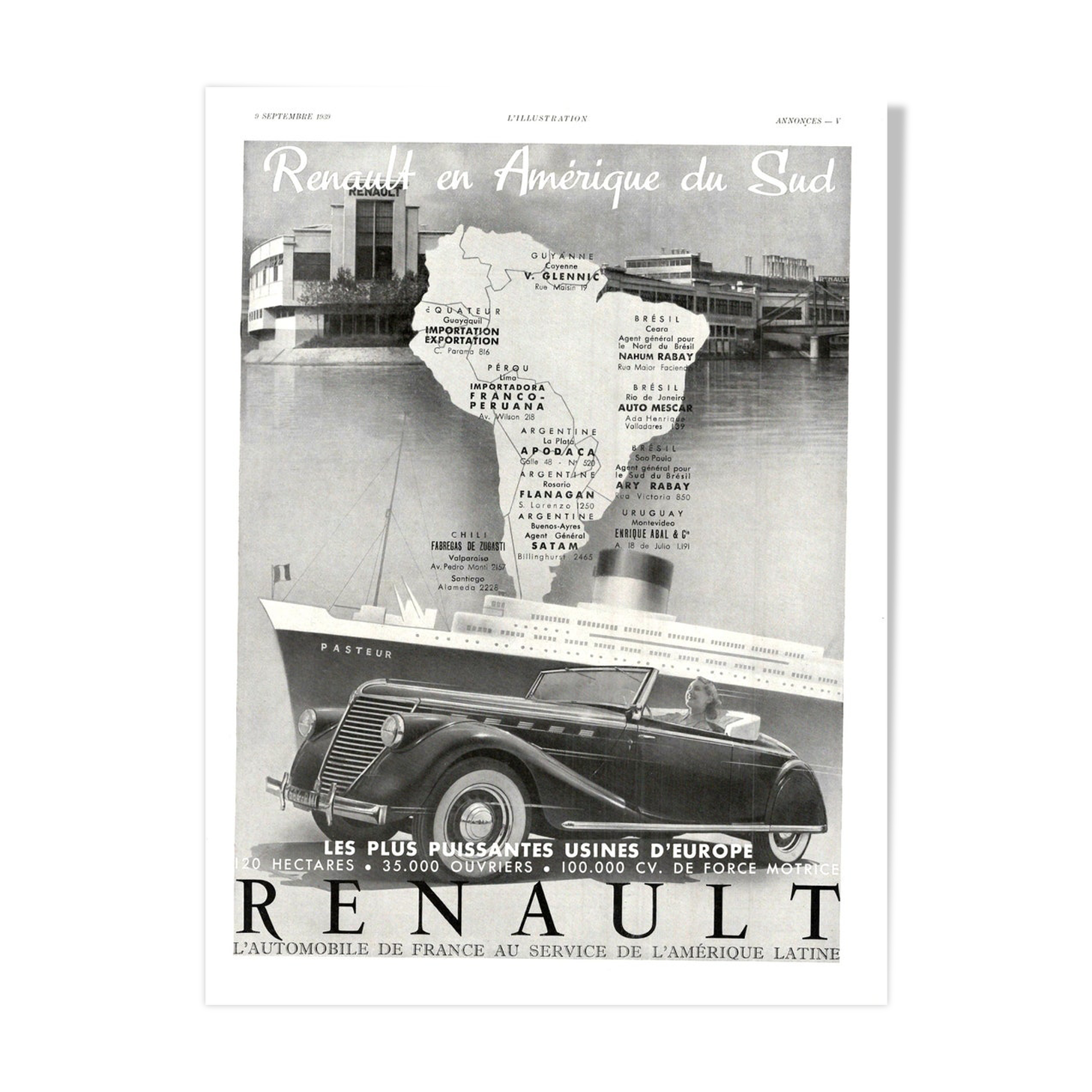 Vintage poster 30s Renault Automobiles