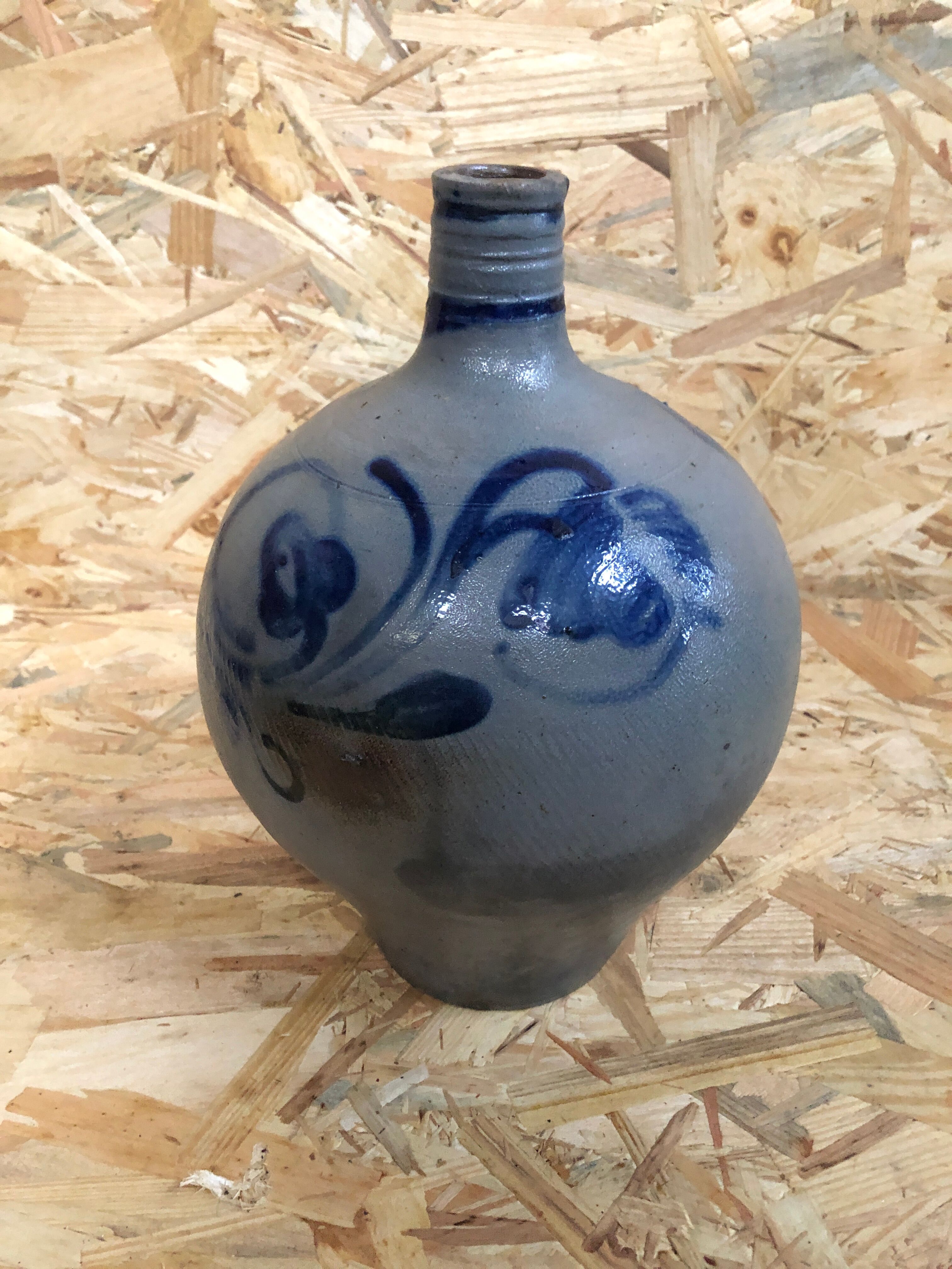 Old jar oilstone sandstone blue alsace decoration xixth vintage