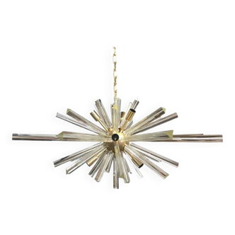 Contemporary Transparent “Triedro” Murano Glass Oval Sputnik Chandelier