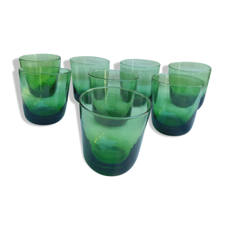 Vintage glasses in slightly bulled green glass