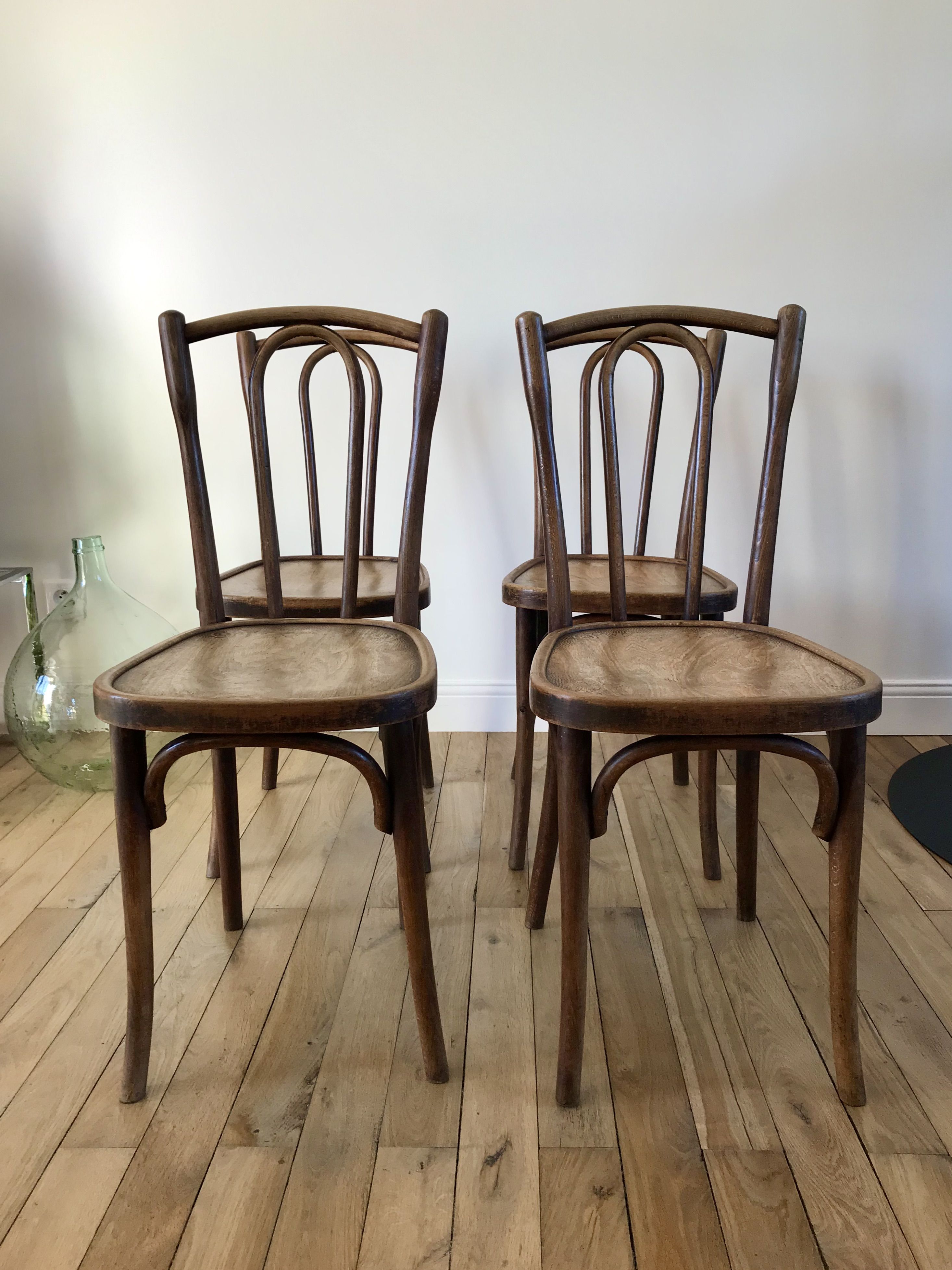 Set of 4 bistro chairs in curved wood of beech Luterma 30s