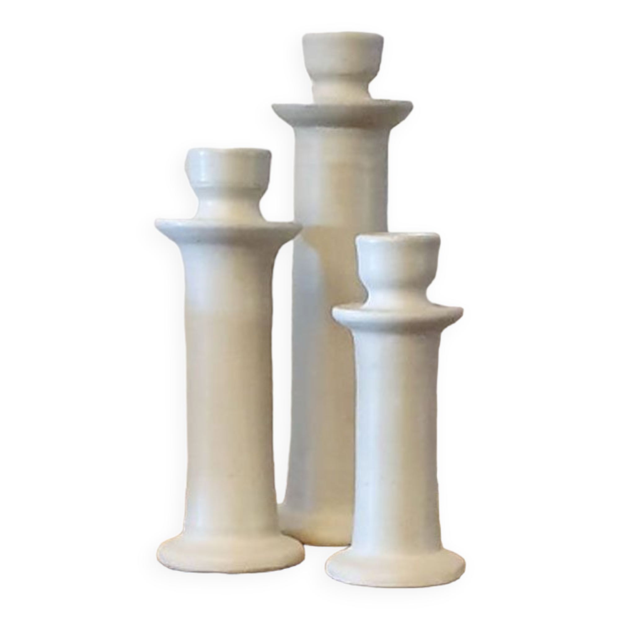 Set de trois bougeoirs en tadelakt blanc