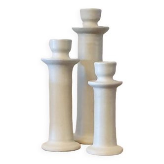 Set of three candlesticks in white tadelakt