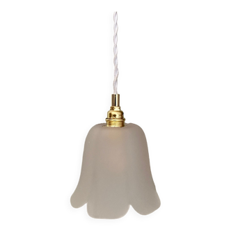 Vintage tulip pendant in frosted glass in the shape of a flower