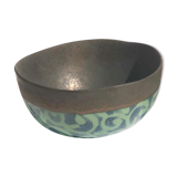 Craft ceramic salad bowl enamelled bronze green