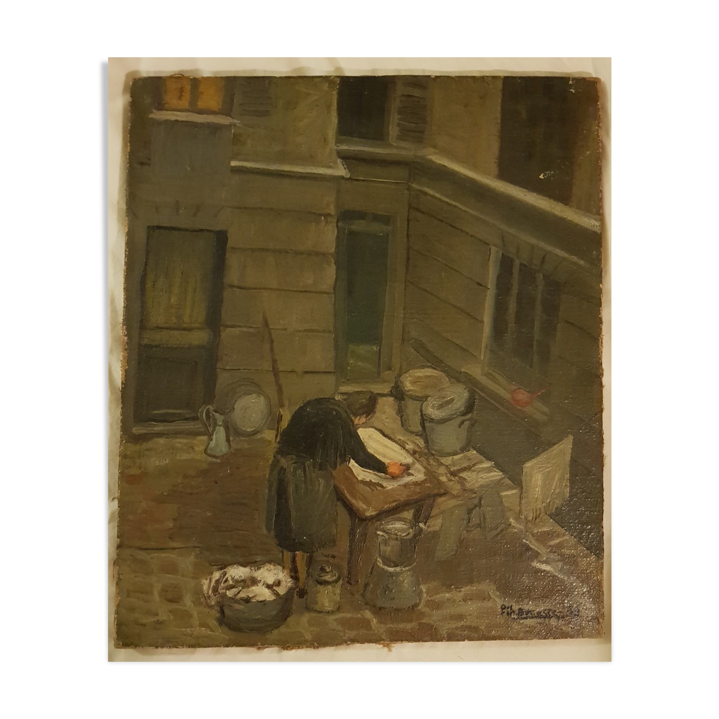La lavandière huile sur toile XXe