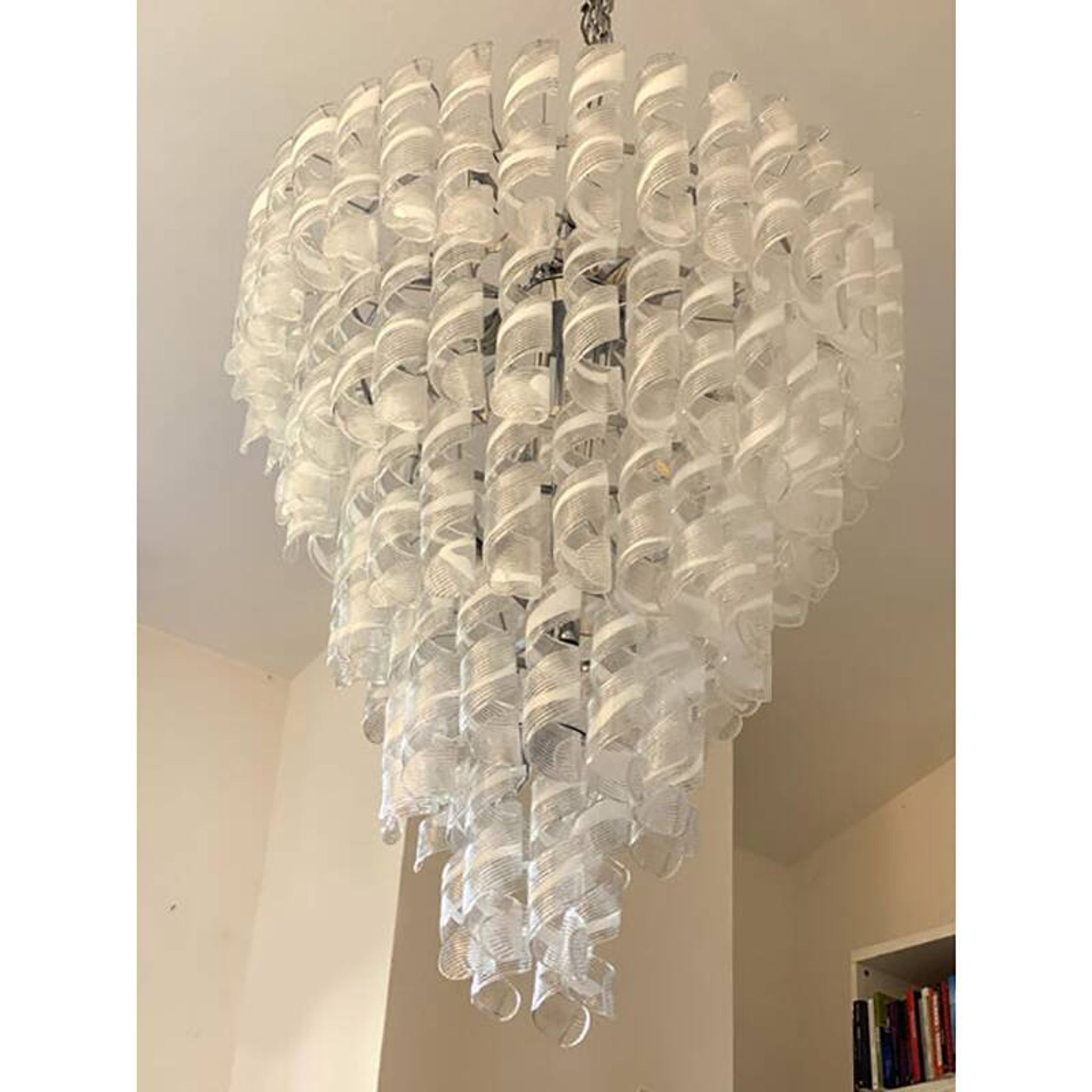 Transparent and White “Ricci” Murano Glass Chandelier