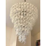 Transparent and White “Ricci” Murano Glass Chandelier