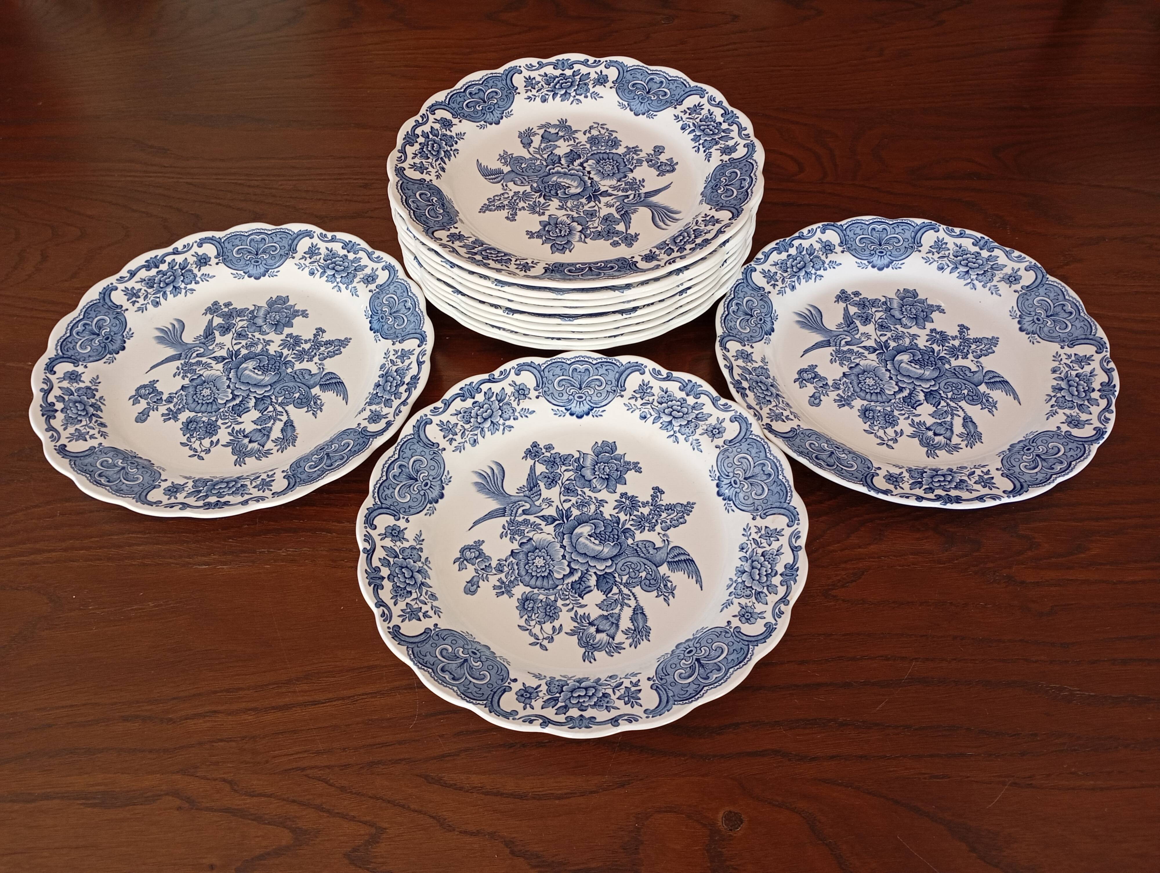 Assiettes plates anglaises Ridgway 'Windsor' bleu & blanc