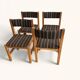 Set of 4 Danish dining chairs with brown striped upholstery.
