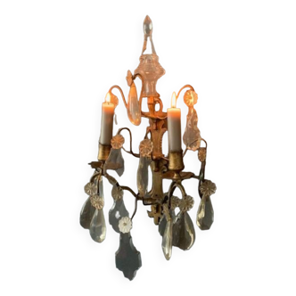 Large old wall light in bronze and crystal, 19th century