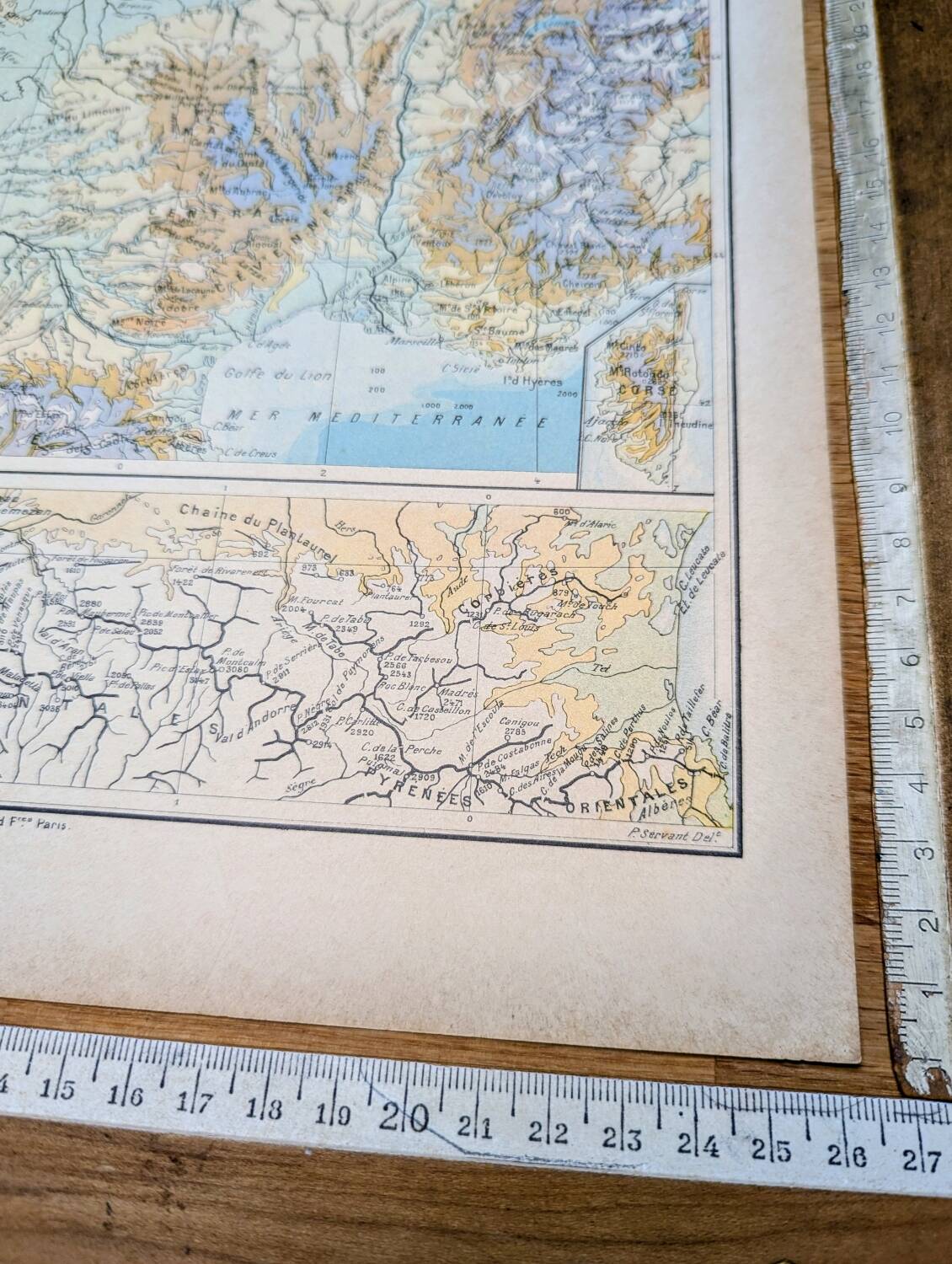 Physical map of France, original printed in 1896