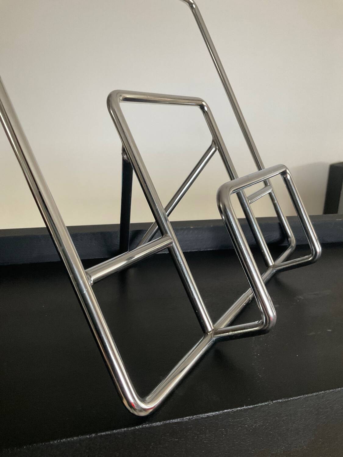 Magazine holder or vintage vinyl storage in stainless steel