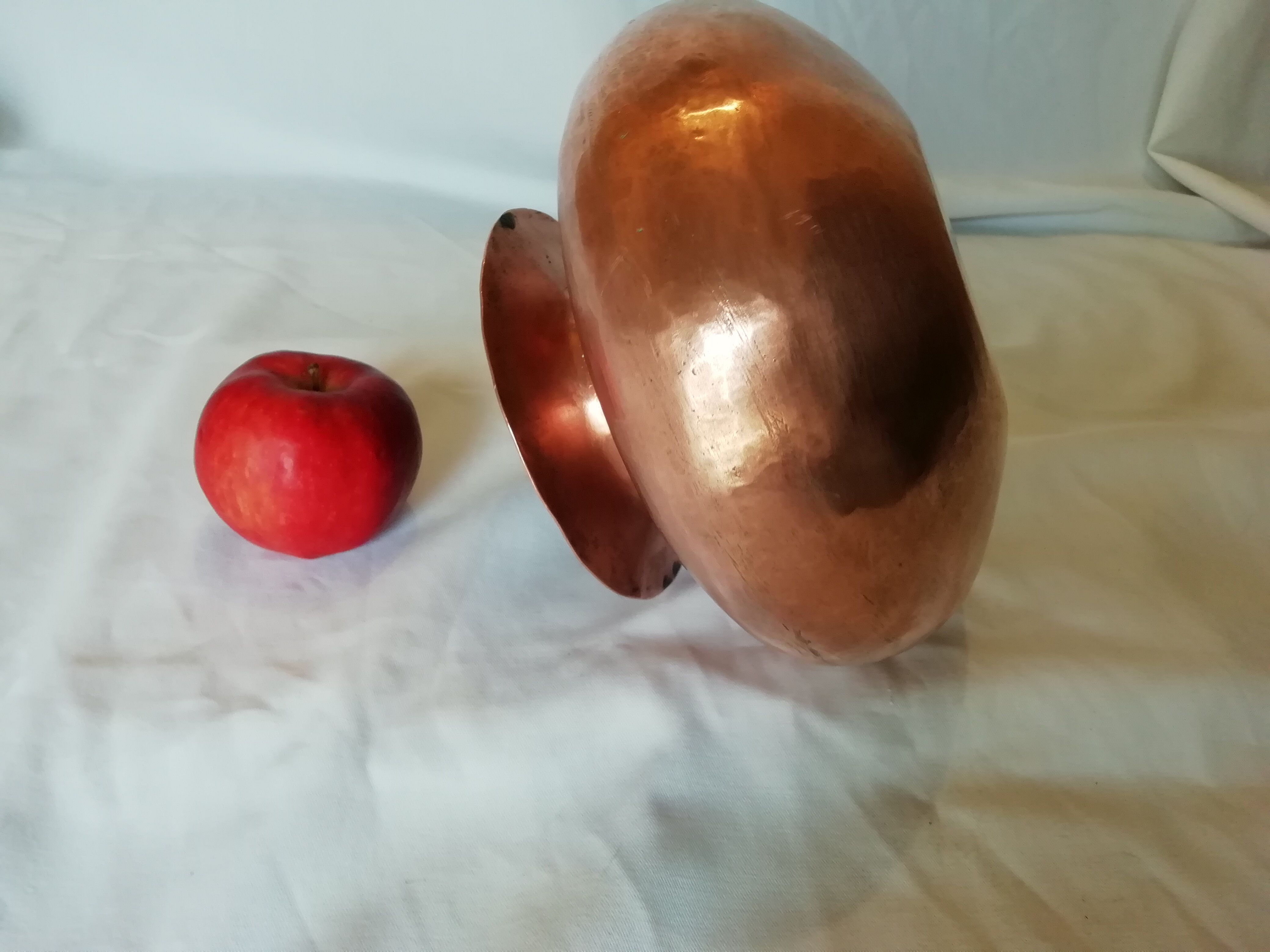 Ball vase with flared hammered copper collar