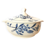 Creil and Montereau ceramic soup tureen with blue flower pattern