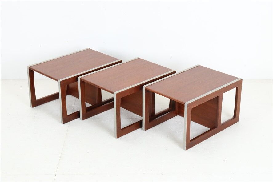 Set of 3 teak convertible children's chairs / stools / side tables, 1960s