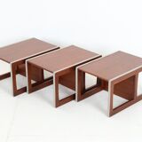 Set of 3 teak convertible children's chairs / stools / side tables, 1960s