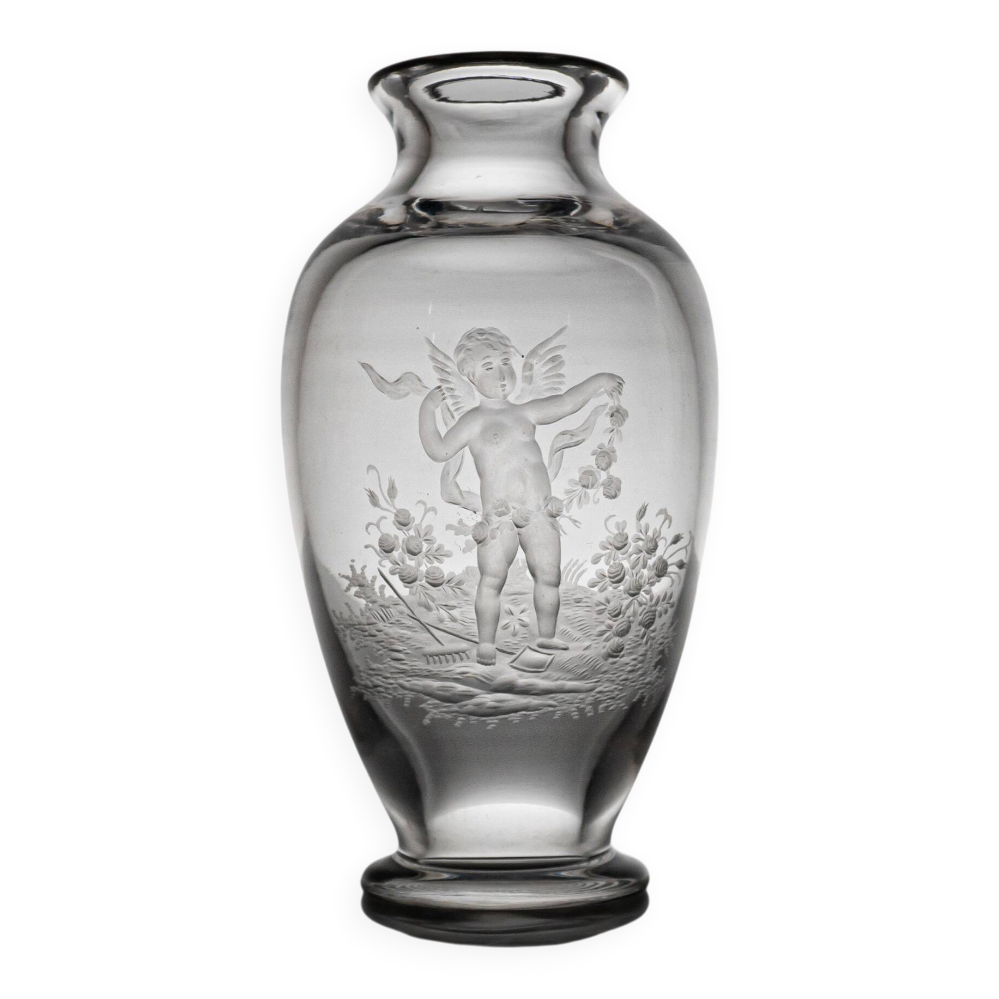 French 19th Century Eugene Michel Miniature Intaglio Carved Glass Vase