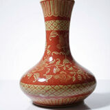 20th century Chinese vase, hand-painted ceramic in an unusual red hue.