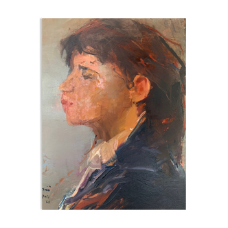 Vintage Portrait Of Women, Giovanna, Oil On Canvas, Signed By Artist 1968