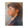 Portrait vintage de femmes, Giovanna, huile sur toile, signé par l’artiste 1968