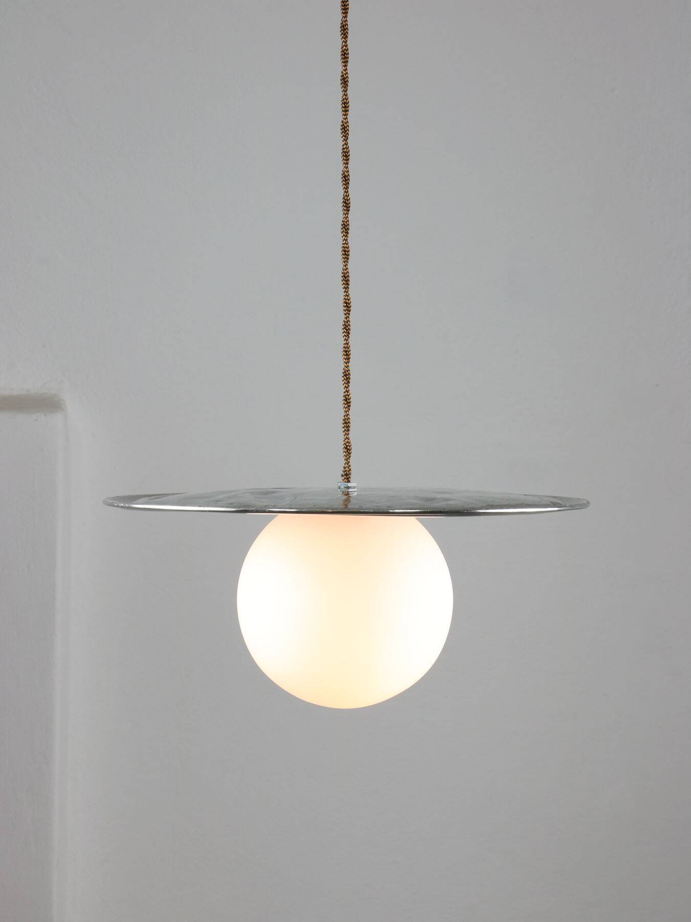 Vintage Metal and Opaline Pendant Lamp