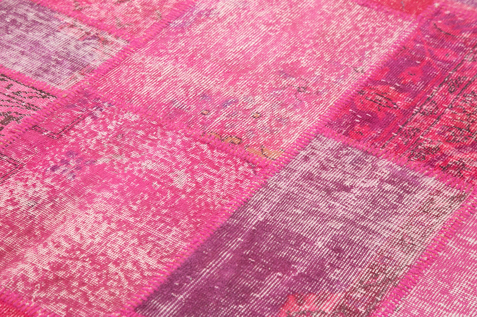 Handmade anatolian vintage 200 cm x 302 cm pink patchwork rug