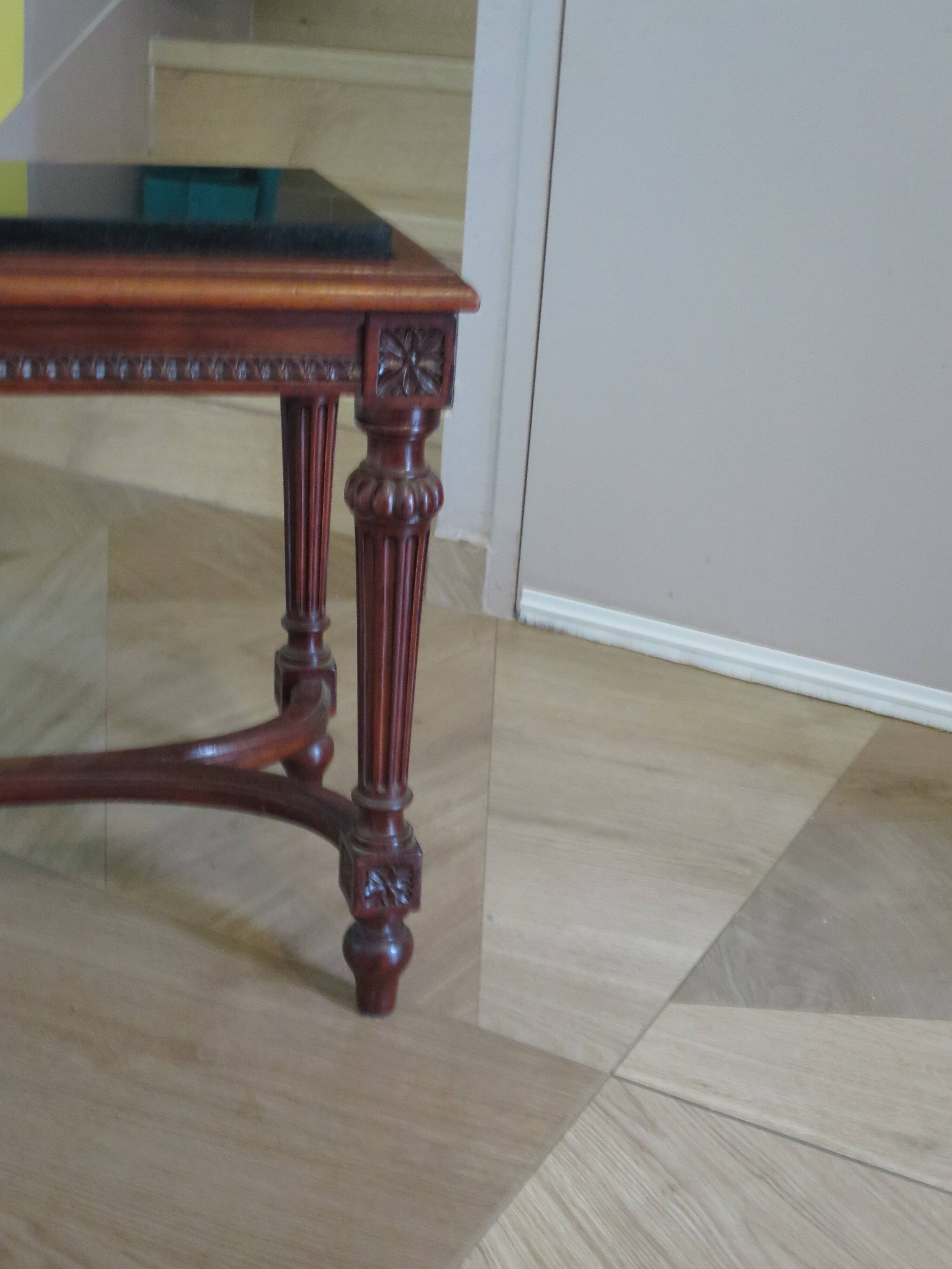 Coffee table - black marble top - Louis XIII style - H-shaped crossbar base