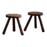 A pair of Wabi Sabi stools carved from pine, mid-century modern Swedish style, 1960s.