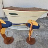 Bar or shop counter and 2 deck lina stools polyester boat hull